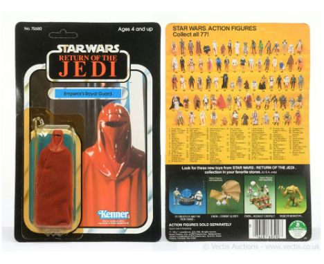 Kenner Star Wars vintage Return of the Jedi Emperor's Royal Guard 3 3/4" figure, Mint, within Good Plus (yellowed and one den