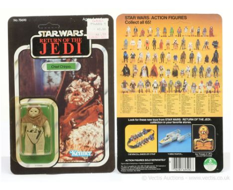 Kenner Star Wars vintage Return of the Jedi Chief Chirpa 3 3/4" figure, Mint, within Excellent (yellowed) bubble, upon Excell