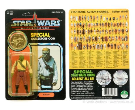 Kenner Star Wars vintage The Power of the Force Barada 3 3/4" figure, Mint, within Excellent (yellowed) bubble, upon Good Plu
