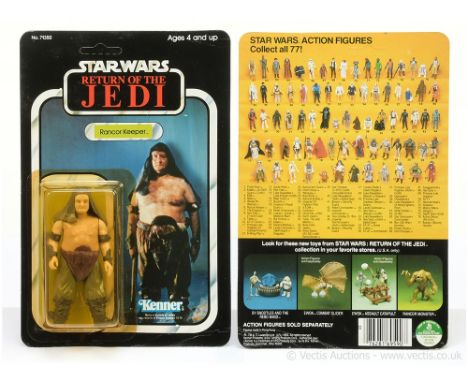 Kenner Star Wars vintage Return of the Jedi Rancor Keeper 3 3/4" figure, Mint, within Excellent (yellowed) bubble, upon Good 