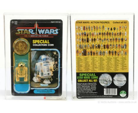 Kenner Star Wars vintage The Power of the Force R2-D2 pop-up lightsaber 3 3/4" figure, AFA Graded 85 Y-NM+ Card 85 Bubble 90 