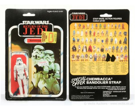 Palitoy Star Wars vintage Return of the Jedi Stormtrooper 3 3/4" figure, Mint, within Near Mint Tri-Logo bubble, upon Excelle