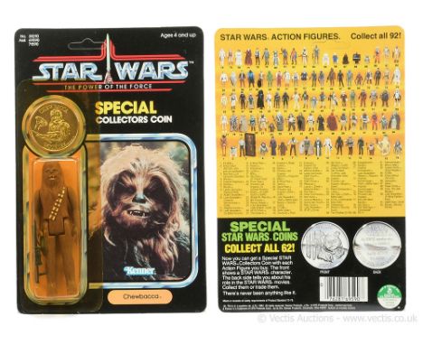Kenner Star Wars vintage The Power of the Force Chewbacca 3 3/4" figure, Mint, within Excellent (yellowed) bubble, upon Near 