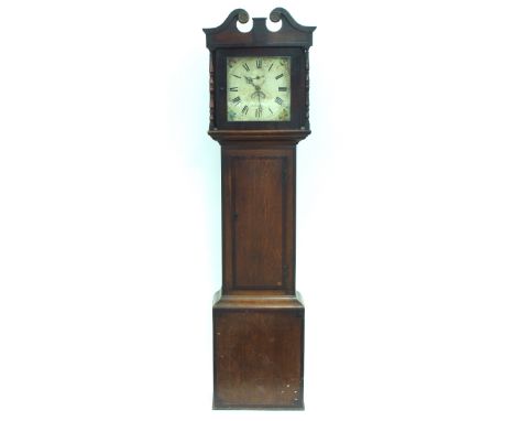 An early 19th Century longcase clock, J F Skipton, Cirencester, the dial painted with floral sprays and Roman numerals to cha