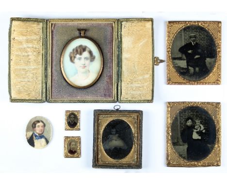 J E Buckley/Miniature Portrait of a Gentleman in Blue Cravat/dated verso 1852/watercolour on ivory, oval 4.5 x 3.5cm/another 