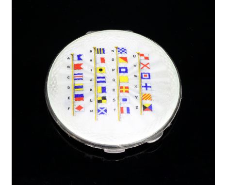 Naval interest: a silver and enamel compact, JWR, Birmingham 1949, the cover showing the semaphore alphabet/see illustration 