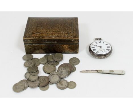 A silver pocket watch, London 1883, the enamel face with Roman numerals and subsidiary seconds dial, inscribed to W Wilson to