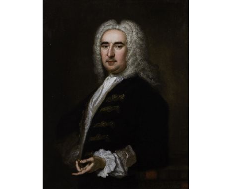 Bartholomew Dandridge (British 1691-c.1755)/Portrait of a Gentleman/half length, wearing a blue coat with gold frogging/oil o