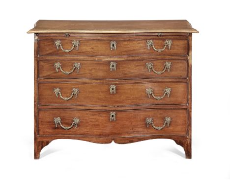 A George III mahogany serpentine commodeThe top with a reverse ogee moulded edge above a brushing slide and four long graduat