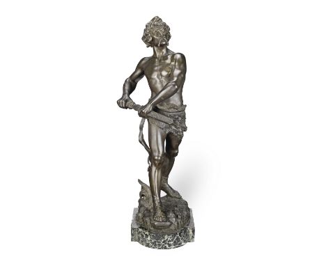 Henri Fugere (French, 1872-1944): A patinated bronze figure of a Gaul  warrior entitled 'proaris et focis,'the semi-nude figu