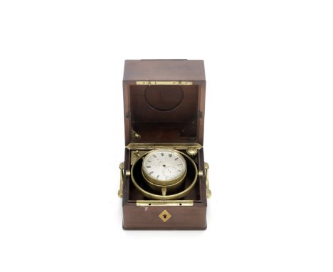 A late 19th/early 20th century brass ship's Chronometerthe dial signed Winnerl, no.362the 2.75'' silvered Roman dial with sub