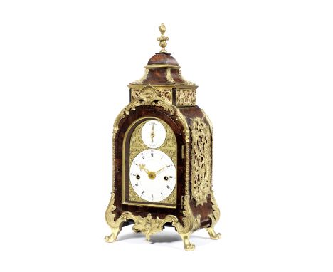 A good 18th century brass mounted mahogany quarter striking miniature table clockthe dial signed Marriott, Londonthe moulded 