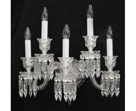 A pair of  Baccarat cut and moulded clear glass five light Series 1 wall appliques wall appliquesthe spiral scrolling arms su