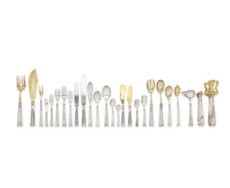 A Portuguese silver table service of flatwarePorto post-1938 833 standard markWith tapering ribbed handles, placings for twel