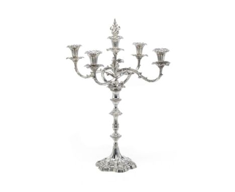 A Victorian five-light silver candelabrumthe column: George Adams, London 1872; the branch section: Thomas, James &amp; Natha