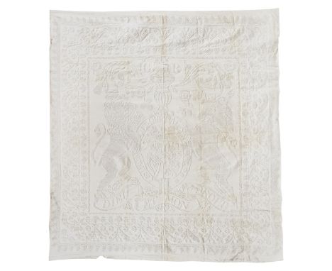 A charming early 19th century English Royal caddy-work coverdated 1824the white ground hand stitched with the Hanoverian coat