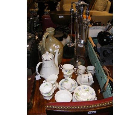 A sundry lot containing kitchen scales, Noritake china and fireplace companion set etc.