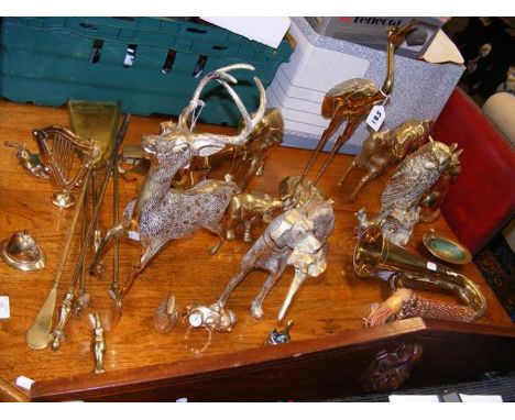 A Royal Welsh Fusiliers bugle, together with assorted brass
