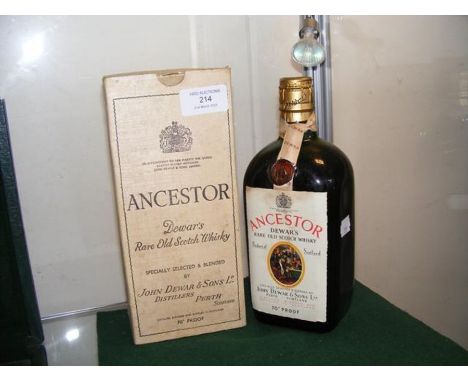 A cased bottle of Ancestor Dewar's rare old Scotch whiskey