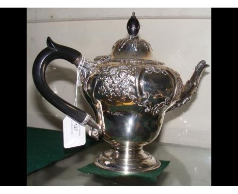 A silver baluster teapot - Chester 1913 CONDITION REPORTNo dents, but finial is missing part to bottom that connects to lid. 