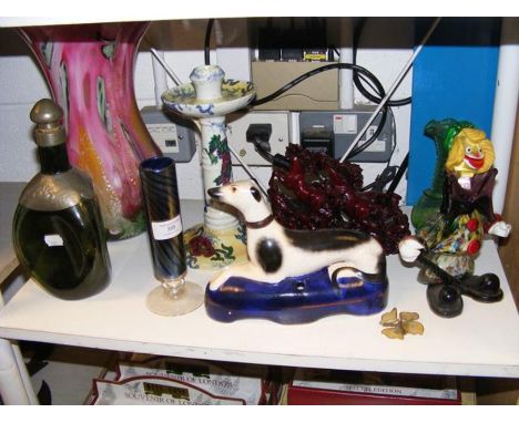 Collectable ceramic and glassware including Staffordshire dog