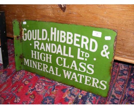 A vintage enamel sign with green ground - 'Gould, Hibberd &amp; Randall Ltd. High Class Mineral Waters' - double sided - 30cm