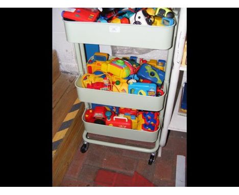 An Ikea caddy on castors