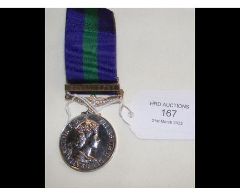An Elizabeth II General Service Medal awarded to GNR R P Phillips RA with Canal Zone bar 