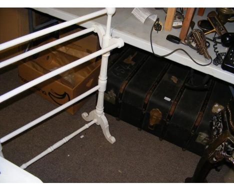 A white painted towel rail, together with a cabin trunk 