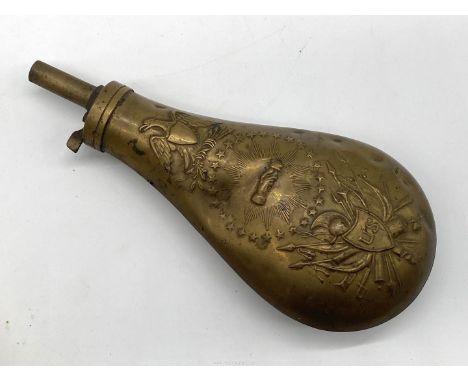 An American mid 19th century brass powder flask,