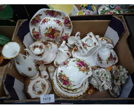 A quantity of Royal Albert 'Old Country Roses' ornaments to include basket, shoes, trinket dishes, bell, vase, Portmeirion mi