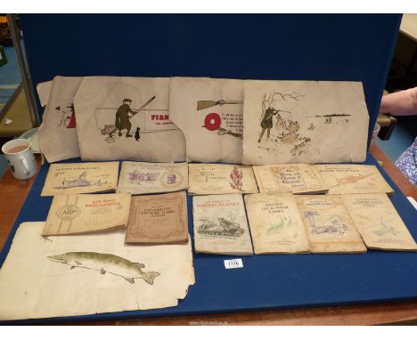 A quantity of old cigarette card albums by Wills and John Player including Railway Equipment, Air Raid Precautions, Civil Aer