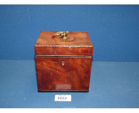 An 18th century campaign Tea caddy having dark and light-wood spiral beading detail to the perimeter of the lid and with a hi