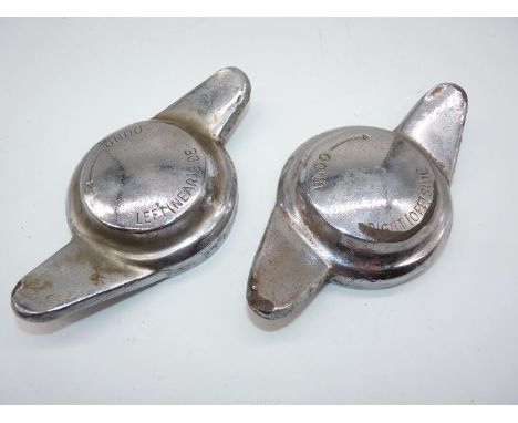 A pair of double-eared, chromium plated sports car knock-on wheel nuts/spinners marked within 415 M - 12 R and 416 M, one for