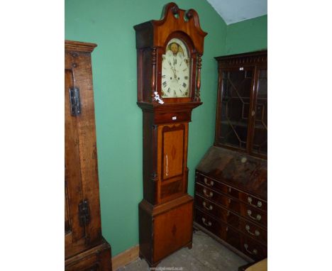 A Mahogany cased long-case Clock, having a painted face with Roman numerals and Arabic 15/30/45/60 minutes, the corners paint
