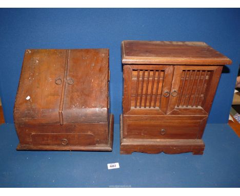 A wooden desk tidy with interior letter rack and drawer, 12" x 8" x 12 3/4" and a jewellery Cabinet with lower drawer, three 