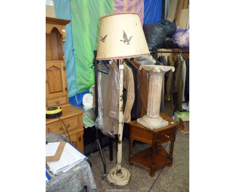 A cream painted Chinosierie decorated Standad Lamp and shade (the shade decoreted with ducks).