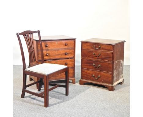 A 19th century mahogany commode chest, 68cm, together with another and a 19th century side chair