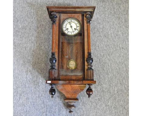 A 19th century Vienna style walnut wall clock, 76cm high