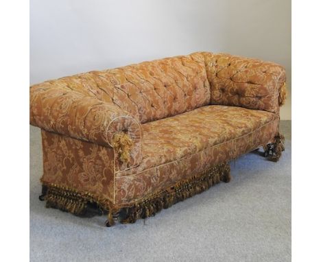 A Victorian button back gold upholstered chesterfield sofa,194cm