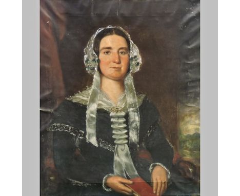 English School, circa 1860, portrait of a young lady, oil on canvas, unframed, 76 x 64cm