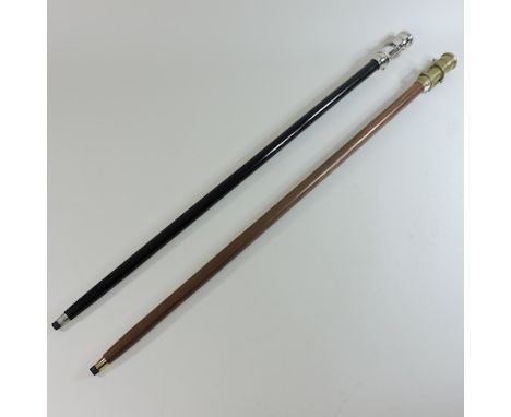 A reproduction walking stick, mounted with a telescope, 95cm, together with another