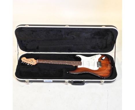 A Fender Stratocaster 2005 Special koa electric guitar, birds eye maple neck, with Seymour Duncan pickups, in a hard case