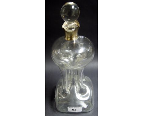 Early glass decanter with hallmarked silver collar and lip, A/F