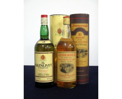 1 litre bt The Glenlivet 12 YO unblended all malt Scotch Whisky 43° gl, believed 1980's bottling, original tube (damaged base