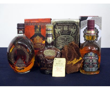 1 litre bt Dimple Fine Old Original 15YO De Luxe Scotch Whisky 43% 1 26 2/3 fl-oz bt Chivas Brothers Royal Salute 21YO Spode 