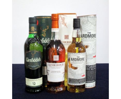 1 70- cl bt Glenfiddich 12 YO Single Malt Scotch Whisky 40% original tube 1 70-cl bt Glenmorangie 'A Midwinter Night's Dream'
