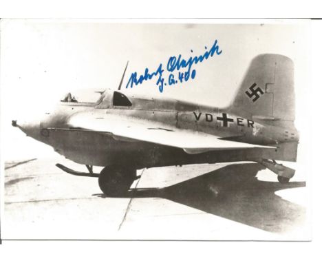 WW2 BOB ME163 pilot Mjr Robert Olejnick KC signed 6 x 4 ME163 b/w photo. Robert Olejnik was credited with 42 victories achiev