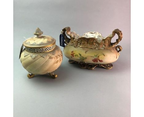 ROYAL WORCESTER BLUSH IVORY POT POURRI, 21cm high; along with a Turn Wien centrepiece, 27.5cm wide (2)