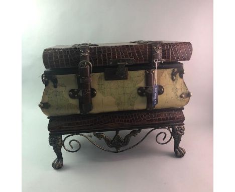 MODERN STORAGE BOX, modelled in the form of vintage stacked luggage, 45cm wide